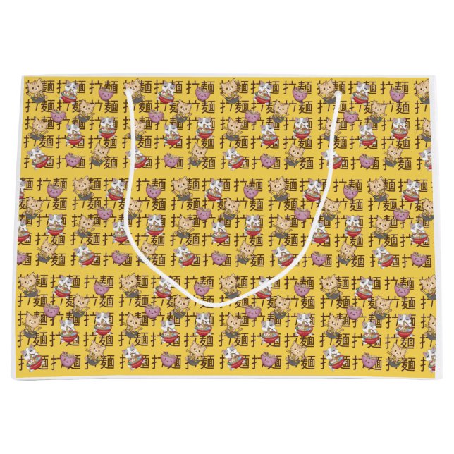 Sacola Para Presentes Grande Japanese Kawaii Anime Cat Ramen Noodles (Frente)