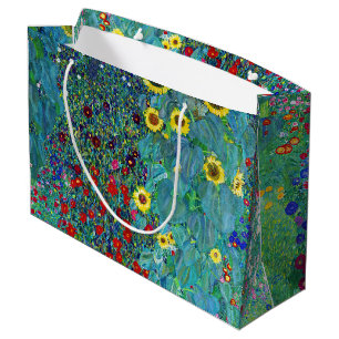 Sacola Para Presentes Grande Jardim de fazenda com girassóis, Gustav Klimt Larg