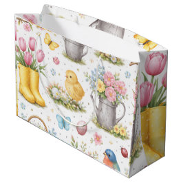 Sacola Para Presentes Grande Jardim de Primavera Páscoa