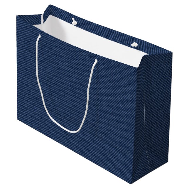Sacola Para Presentes Grande Jeans Azul Faux Gift Bag Modern Design (Frente inclinada)