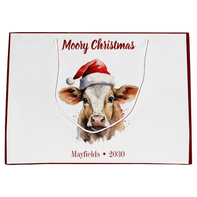 Sacola Para Presentes Grande Jersey Cow "Moory Christmas" (Frente)