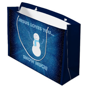 Sacola Para Presentes Grande Jesus ama-o neva muito! Azul cristão do boneco de