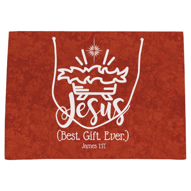 Sacola Para Presentes Grande JESUS MELHOR PRESENTE NUNCA EScritura de Natal Ver (Frente)