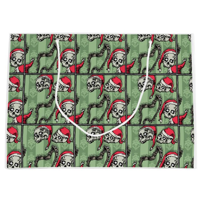 Sacola Para Presentes Grande Jingle Skulls - Feriado do Gótico Pop (Frente)