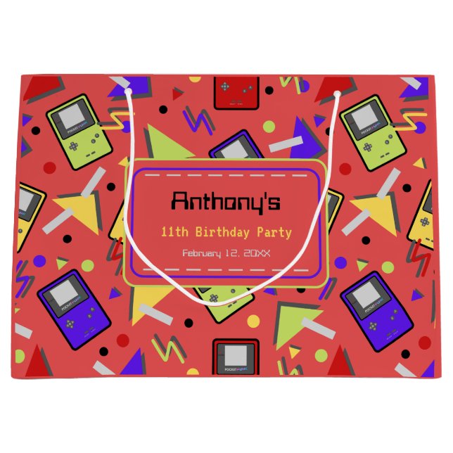 Sacola Para Presentes Grande Jogos de Retro Vermelho (Frente)