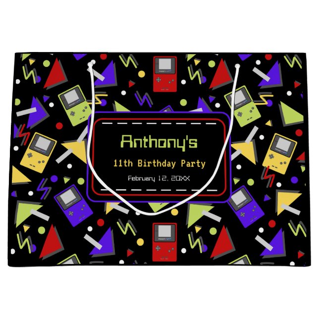 Sacola Para Presentes Grande Jogos Retro Pretos (Frente)