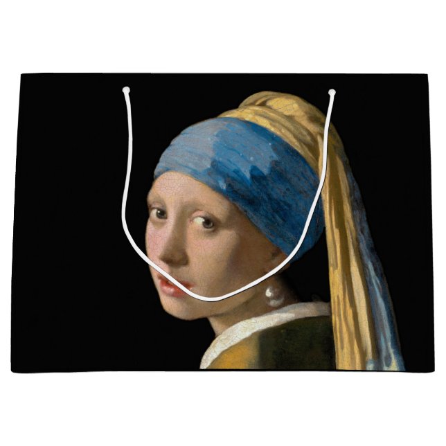 Sacola Para Presentes Grande Johannes Vermeer - Rapariga com um Ouriço de Pérol (Frente)