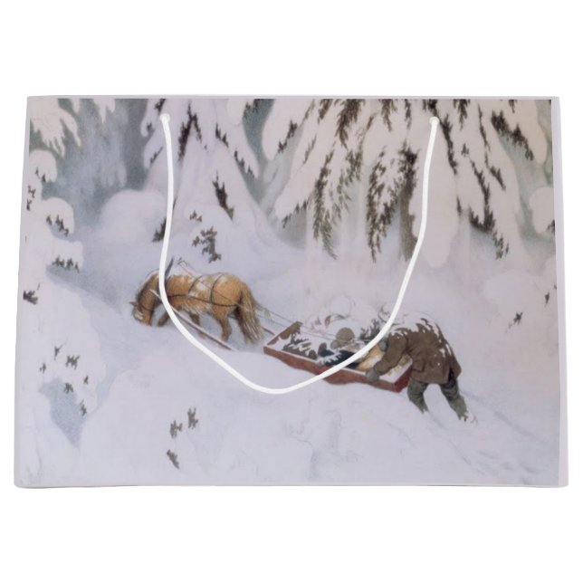 Sacola Para Presentes Grande Jornada de inverno através da neve no Natal (Frente)