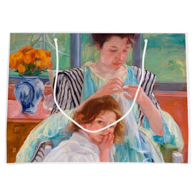 Sacola Para Presentes Grande Jovem Mãe Costurando, Mary Cassatt (Frente)