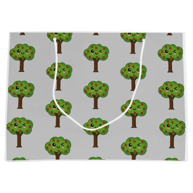 Sacola Para Presentes Grande Kawaii Happy Winking Apple Tree (Frente)