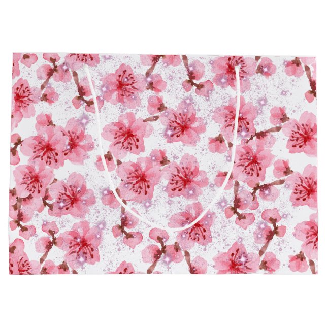 Sacola Para Presentes Grande kawaii pink cherry blossoms (Verso)