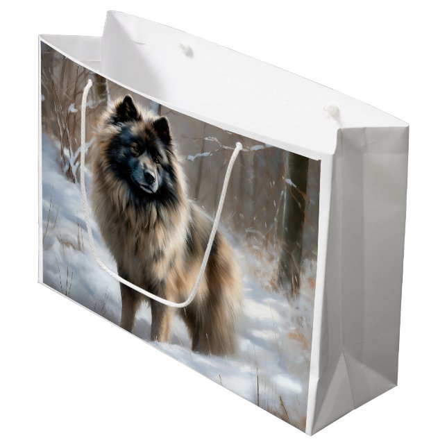 Sacola Para Presentes Grande Keeshond Deixe Nevar Natal (Frente inclinada)