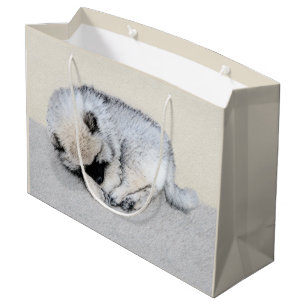 Sacola Para Presentes Grande Keeshond Dormindo Puppy Pintura Original
