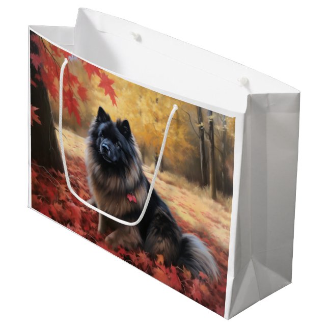 Sacola Para Presentes Grande Keeshond em Autumn Leaves Cai Inspire (Frente inclinada)