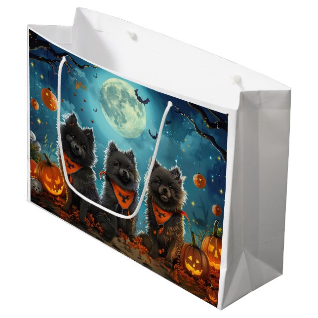 Sacola Para Presentes Grande Keeshond Halloween Spooky (Frente inclinada)