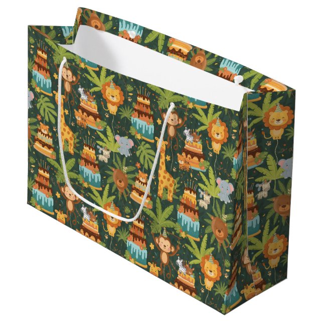 Sacola Para Presentes Grande Kids Birthday Jungle Themed Gift Bag (Frente inclinada)
