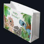 Sacola Para Presentes Grande Kids Dinossaur Birthday<br><div class="desc">Personalize o ano de aniversário nesses sacos de presentes de dinossauros bonitos que são excelentes para qualquer festa de aniversário infantil.</div>