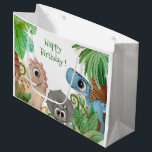 Sacola Para Presentes Grande Kids Dinossaur Birthday<br><div class="desc">Personalize o ano de aniversário nesses sacos de presentes de dinossauros bonitos que são excelentes para qualquer festa de aniversário infantil.</div>