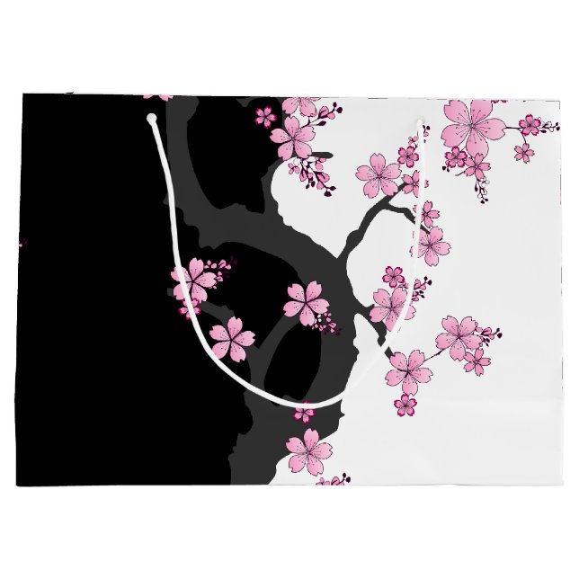 Sacola Para Presentes Grande Kimono Black e White Pink Sakura (Verso)