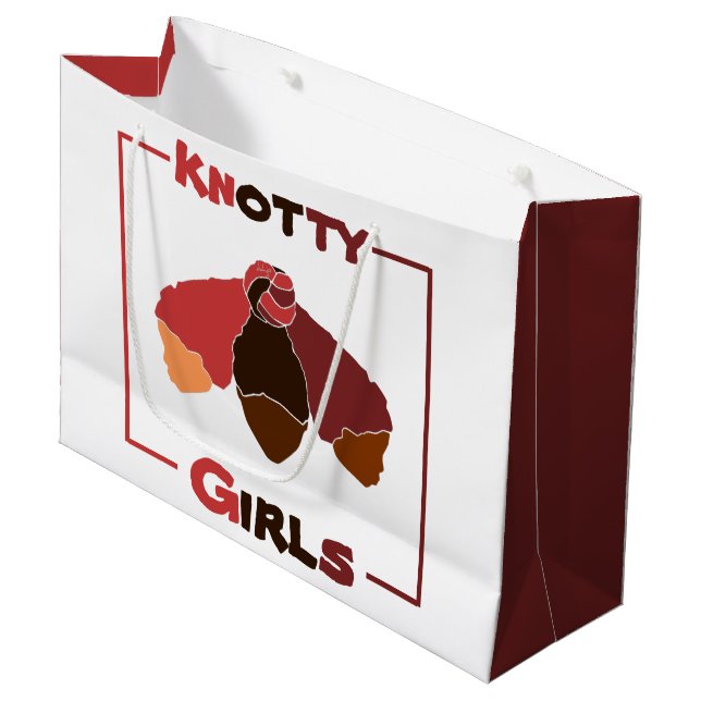 Sacola Para Presentes Grande Knotty Girls Black Girls Tied Knot of Natural Hair (Frente inclinada)