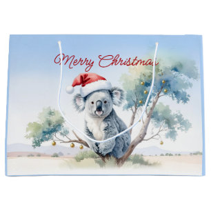 Sacola Para Presentes Grande Koala Sentado em uma árvore de chiclete Feliz Nata