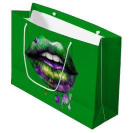 SACOLA PARA PRESENTES GRANDE LÁBIOS MARDI GRAS NO VERDE DOURADO PURPER