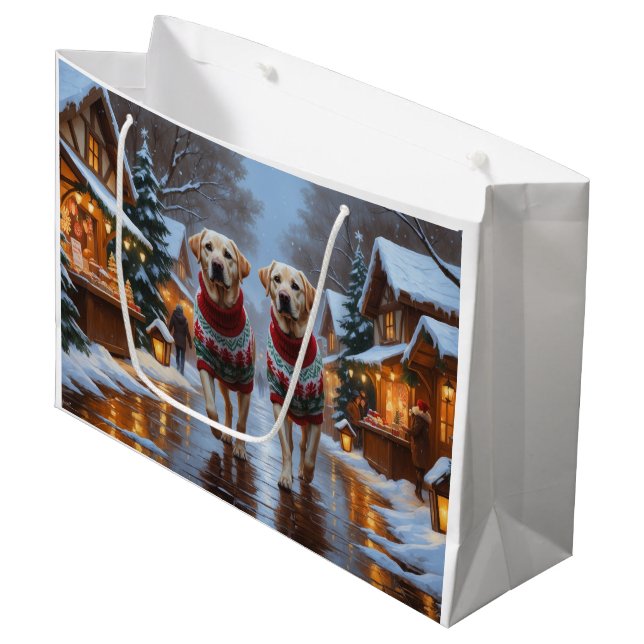 Sacola Para Presentes Grande Labrador Dogs Christmas Snow Holiday (Frente inclinada)