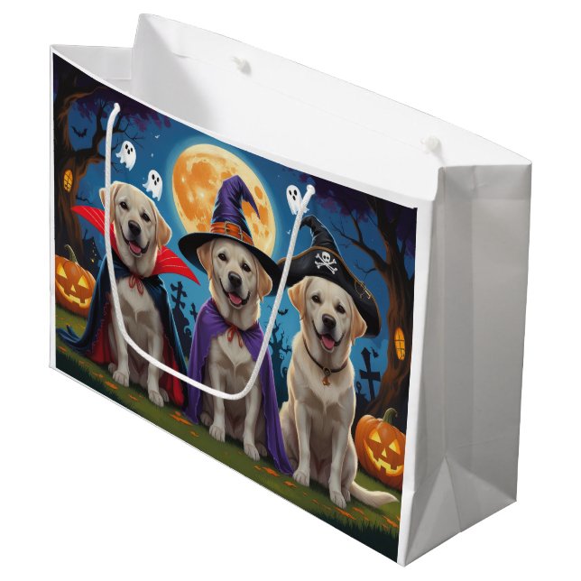 Sacola Para Presentes Grande Labrador Dogs Pumpkin Halloween Engraçado (Frente inclinada)