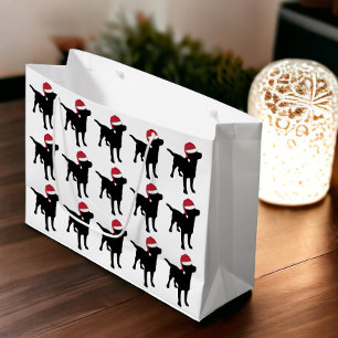 Sacola Para Presentes Grande Labrador Retriever Black Em Red Santa Hat