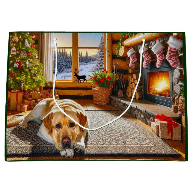 Sacola Para Presentes Grande Labrador Retriever Holiday Card (Frente)