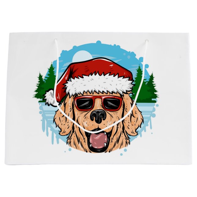 Sacola Para Presentes Grande Labrador Retriever santa claus hat illustration (Frente)