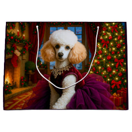Sacola Para Presentes Grande Lady Violet White Poodle Holiday 