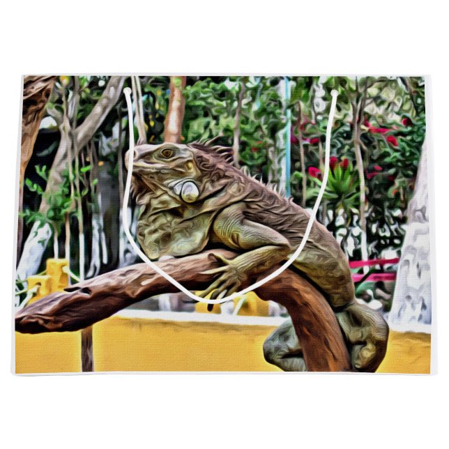 Sacola Para Presentes Grande Lagarto em um ramo (Frente)
