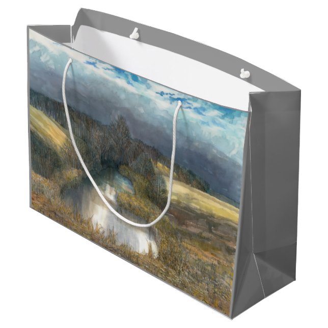 Sacola Para Presentes Grande lagoa de outono (Verso inclinado)
