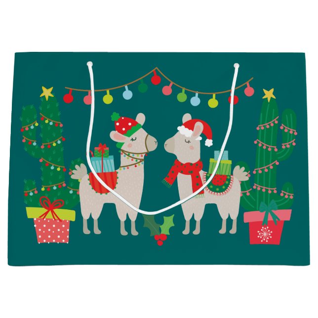 Sacola Para Presentes Grande Lamas do Natal (Frente)