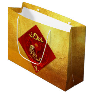 Sacola Para Presentes Grande Lanterna de sorte Chinesa Tigre Ano saudando LGB3