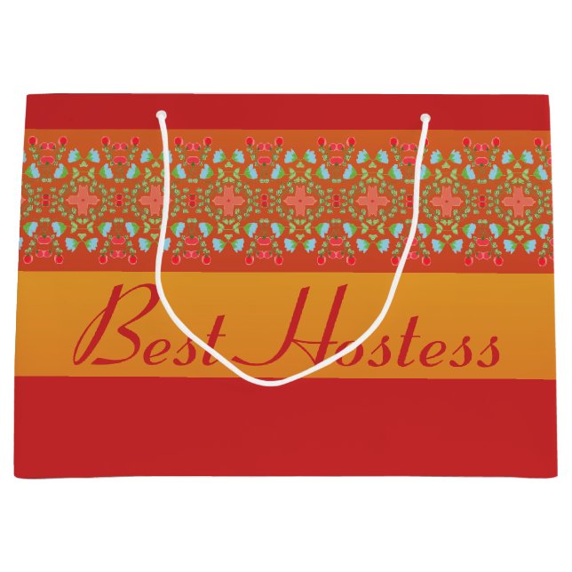 Sacola Para Presentes Grande Laranja Dourado Vermelho E Amarelo (Frente)