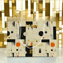 Sacola Para Presentes Grande Laranja e Preto - Saco de Presente Geométrico Equi