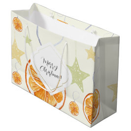 Sacola Para Presentes Grande Laranja Feriado e Estrelas em bege