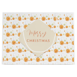 Sacola Para Presentes Grande Laranjas e estrelas de padrão elegante em branco-d