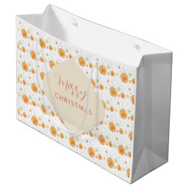 Sacola Para Presentes Grande Laranjas e estrelas de padrão elegante em branco-d