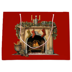 Sacola Para Presentes Grande Lareira Vitoriana Cozy