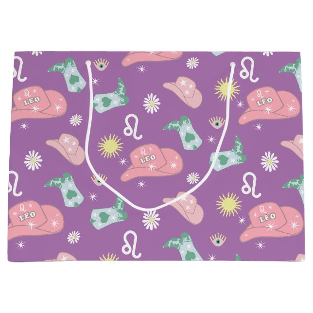 Sacola Para Presentes Grande Lavanda Leo Zodiac Patterno (Frente)