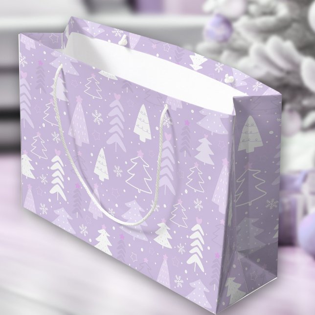 Sacola Para Presentes Grande Lavanda roxa Árvores modernas Natal (Purple Violet Modern Trees Winter Christmas Large Gift Bag)