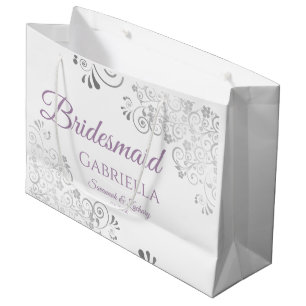 Sacola Para Presentes Grande Lavanda Silver Lace em Casamento White Bridesmaid