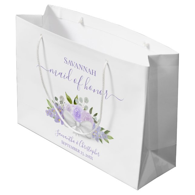 Sacola Para Presentes Grande Lavender Boho Roses Bouquet Wedding Maid of Honor (Verso inclinado)