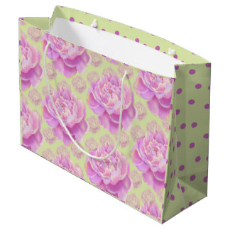 Sacola Para Presentes Grande Lavish Peony sobre verde pálido