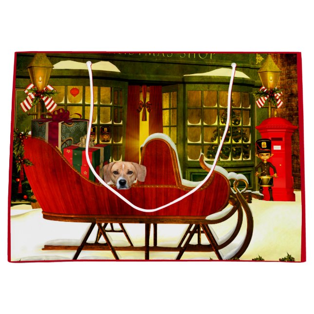 Sacola Para Presentes Grande Lebreiro em um trenó do Natal (Frente)