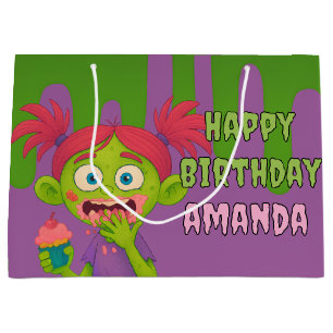 Sacola Para Presentes Grande Legal Garota Zombie Reversible Gift Bag