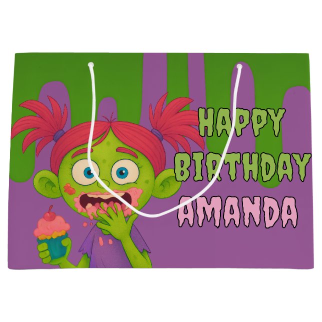 Sacola Para Presentes Grande Legal Garota Zombie Reversible Gift Bag (Frente)